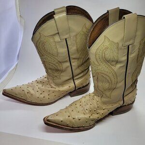 Artillero Cream Leather Ostrich Embossed Boots